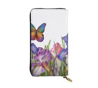 GTKSYNVE Iris Geldbörse aus Leder mit Blumen- und Schmetterlings-Motiv, RFID-blockierend, große Kapazität, Kreditkartenetui mit Reißverschluss, Damen-Handy-Clutch, Handtasche, Reise-Geldbörse