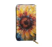 GTKSYNVE Ledergeldbörse mit abstraktem Sonnenblumen-Design, für Damen und Herren, RFID-blockierend, großes Fassungsvermögen, Kreditkartenetui mit Reißverschluss, Handy-Clutch, Handtasche