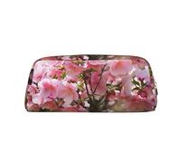 GTKSYNVE Make-up-Tasche aus Leder für Geldbörse, Reisen, tragbar, kleine Bleistifttaschen für Damen und Herren, rosa Blumen auf dem Baum, Kosmetiktasche mit Reißverschluss, ästhetisches Münzfach für