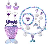 GTNCE Meerjungfrau Schmuck Mädchen Kinder Set 12PCS Tasche Prinzessin Schmuck Mädchen Geschenke Meerjungfrau Spielzeug Prinzessin Zubehör Dress Up Party Geburtstag Kinderschmuck Weihnachten Halloween