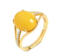 Gu Feng Ethnischer eingelegter Bernsteinring mit offenem Ring Vintage Bienenwachsring