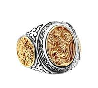 Gu Feng Ethnischer Stil Schmuck Titan Stahl geschnitzter Drache und Phönix Ring Herren Persönlichkeit Ring