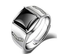 Gu Feng Herrenring Schwarz Onyx Verstellbarer offener Ring Quadratischer Edelsteinring