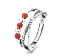 Gu Feng Ring S925 Roter Achat Ring Kreuz Design Offener Ring Antik Verstellbar