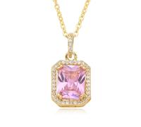 Gu Feng Rosa Zirkon quadratische Halskette Gold Frau Kupferschmuck