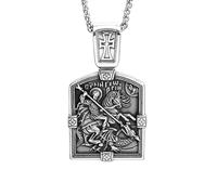 Gu Feng Vintage Edelstahl Heiliger Krieger Religiöser Rücken Bibel Halskettenanhänger für Männer Kreuz Blume Amulett Unisex-Schmuck