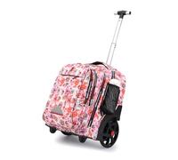 GUANGJUYUAN Rollrucksack mit Rollen für Erwachsene, wasserdichter Reiserucksack auf Rädern, passend für 17-Zoll-Laptops, Pink-Flower, 22 inch, Arbeit, Transport, Tourismus, Schule