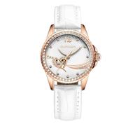 Guanqin Damen-Skelett-Automatikuhr, selbstaufziehend, mechanische Strass-Uhr, Saphir, doppelseitig, hohl, wasserdicht, Vintage-Stil, leuchtender Stahl und Keramik oder Lederband, Gqgj16121 Weiß