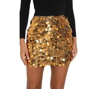 GUANYY Paillettenrock für Damen, dehnbar, figurbetont, zum Ausgehen, für Partys, glitzernde Mini-Röcke, Gold Champagner, Mittel