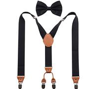 GUCHOL Herren-Hosenträger, Fliege, robust, mit starken Metall-Clips, verstellbar, elastisch, breit, Hosenträger, schwarz