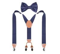 GUCHOL Hosenträger Fliege für Damen und Herren, strapazierfähig, elastisch, breite Hosenträger, starke 4 Metallclips, verstellbar, Marineblau, L