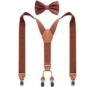 GUCHOL Hosenträger-Fliege für Damen und Herren, strapazierfähig, elastisch, breite Hosenträger, starke 4 Metall-Clips, verstellbar, braun, L