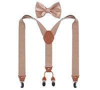 GUCHOL Hosenträger-Fliege für Damen und Herren, strapazierfähig, elastisch, breite Hosenträger, starke 4 Metall-Clips, verstellbar, Kahki, L