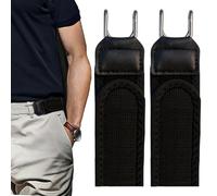 Gürtel Ohne Schnalle, Elastischer Schnallenloser Gürtel Herren & Damen, Buckle Less Belt mit Metallhaken, Verstellbar mit Klettverschluss, Komfortabel & Einfach zu Bedienen (2 Stück-Schwarz-Langf)