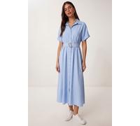 Gürteldress aus Popeline mit Midi-Länge XL