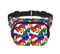 Gürteltasche für Damen, Regenbogenfarben, Gay Pride, Herzen, mit verstellbarem Riemen, für Workout/Laufen/Wandern, Umhängetasche, Schwarz , Einheitsgröße