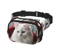 Gürteltasche für Damen und Herren, niedliche weiße Katze, Hüfttasche mit verstellbaren Trägern, Brusttasche, Reise-Umhängetasche, Schwarz, Einheitsgröße, Schwarz , Einheitsgröße