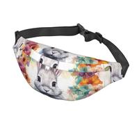 Gürteltasche für Damen und Herren, verstellbare Hüfttasche, Aquarell, Kaninchen und Blumen, Crossbody-Tasche für Reisen, Schwarz, Einheitsgröße, Schwarz , Einheitsgröße