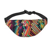 Gürteltasche für Herren und Damen, gestreift, abstrakt, bunt, modische Hüfttasche, Umhängetasche, Hüfttasche mit verstellbarem Riemen, wasserdichte Brusttasche für Reisen, Wandern, Sport, Schwarz,