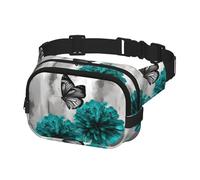 Gürteltasche für Herren und Damen, Umhängetasche, Grau, Blaugrün, Blume, Schmetterling, Bauchtasche, Bauchtasche, Bauchtasche, Schwarz, Einheitsgröße, Schwarz , Einheitsgröße