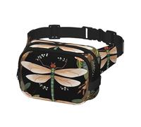 Gürteltasche für Männer und Frauen, Bild von Libelle im Kranz, verstellbare Hüfttasche, Crossbody-Tasche für Reisen, Schwarz, Einheitsgröße, Schwarz , Einheitsgröße