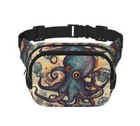Gürteltasche im Retro-Stil mit Oktopus-Motiv, klein, modisch, leicht, für Damen und Herren, Laufen, Workout, Wandern, Reisen