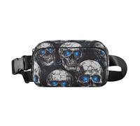 Gürteltasche mit Horror-Totenkopf-Motiv, blaue Neonaugen, Halloween, modische Bauchtasche für Männer und Frauen, große Kapazität, Reisetasche, unverzichtbar mit verstellbarem Gurt, für Reisen