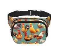 Gürteltasche mit niedlichem Hahn-Aufdruck, mit verstellbarem Riemen, quadratisch, doppellagig, Unisex, überall