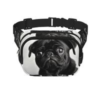 Gürteltasche mit niedlichem Mops-Motiv, wasserdicht, verstellbar, modisch, lässig, Crossbody-Tasche, Bauchtasche für Laufen, Workout, Wandern, Reisen, Schwarz, Einheitsgröße, Schwarz , Einheitsgröße