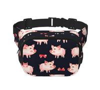 Gürteltasche mit niedlichem Schweinchen für Damen und Herren, modische Hüfttaschen für Workout, Laufen, Reisen, Wandern, Rot, Schwarz , Einheitsgröße