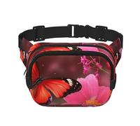 Gürteltasche mit roten Blumen und Schmetterlingen, verstellbar, große Hüfttasche, Reisegürteltasche, Unisex, Bauchtasche
