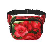 Gürteltasche mit roten Geranien, klein, modisch, leicht, für Damen und Herren, Laufen, Workout, Wandern, Reisen