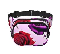 Gürteltasche mit roten und violetten Rosen, verstellbare Umhängetasche, große Hüfttasche, Reisegürteltasche, Unisex, Bauchtasche