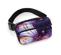 Gürteltasche mit Schmetterlingsmotiv, für Damen und Herren, Umhängetasche, große Brusttasche mit verstellbarem Riemen für Outdoor, Workout, Reisen, Freizeit, Laufen, violetter Schmetterling, 20 x 13