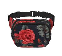 Gürteltasche mit schönen roten Rosen und Blumen, klein, modisch, leicht, für Damen und Herren, Laufen, Workout, Wandern, Reisen