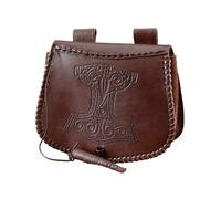 Battle-Merchant Mittelalter Gürteltasche mit Thorshammer Prägung aus Leder | Bauchtasche für Damen und Herren in Braun | Wikinger Reenactment Ledertasche für den Gürtel | Karneval Kostüm