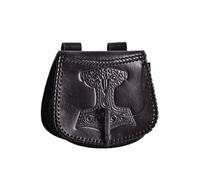 Battle-Merchant Mittelalter Gürteltasche mit Thorshammer Prägung aus Leder | Bauchtasche für Damen und Herren in Schwarz | Wikinger Reenactment Ledertasche für den Gürtel