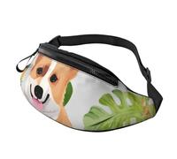 Gürteltasche mit tropischen Blumen und Corgi für Herren und Damen, modisch, zum Laufen, wasserdicht, Crossbody-Tasche, Überall, Gürteltasche mit verstellbarem Riemen, Sport-Hüfttasche für Reisen