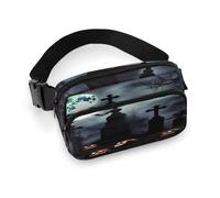 Gürteltasche mit verstellbarem Gurt, Gothic-Motiv "Happy Halloween", modische Hüfttasche für Outdoor-Sport, Wandern, weiß, 20 x 13 cm, voll bedruckte Hüfttasche