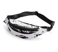 Gürteltasche mit verstellbarem Riemen, grüne Blumen, Kräuter, Salbei, Blätter und Zweige, Umhängetasche, Freizeittasche für Reisen, Sport, Laufen, Wandern, Coole schwarze Lippenstift-Lippen, 36*15cm,