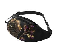 Gürteltasche, verstellbare Hüfttasche, Schwarz und Gold, Blumen, Crossbody-Tasche, Gürteltasche für Damen und Herren