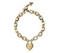 GUESS All You Need is Love Heart Lock Chain Bracelet S Yellow Gold