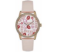 GUESS Analoge Damenuhr Quarz mit Lederband W1206L3, Weiß/Rot/Rosa, 40 MM, W1206L3