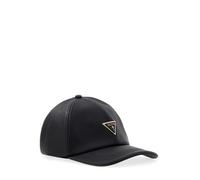GUESS Baseballmütze aus schwarzem Kunstleder mit dreieckigem Logo aus Metall, verstellbar