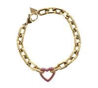 GUESS Beloved Pave Heart Chain Bracelet S Yellow Gold / Pink