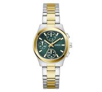 Guess Birdie Damen Armbanduhr, Quarz Analog, Edelstahl, 36mm, Edelstahlarmband, Gold/Silber, 5 bar, Zifferblattfarbe: Grün, Datumsanzeige, GW1031L6
