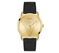 Guess Clark Herren Armbanduhr, Edelstahl, 42 mm, Silikonarmband, Schwarz, 3 bar, Zifferblattfarbe: Gold, GW0957G2