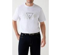 GUESS Cn Ss Embroidery Tri Pure White Größe: M | Basic T-Shirts Outlet | Herren | Weiß