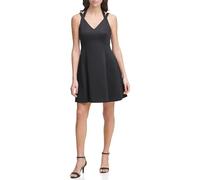 GUESS Damen Ärmelloses Scuba Prägung Kleid, Schwarz, 38