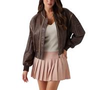 GUESS Damen Angelique Vintage Faux Leather Bomber Jacke, Königsbraun, L